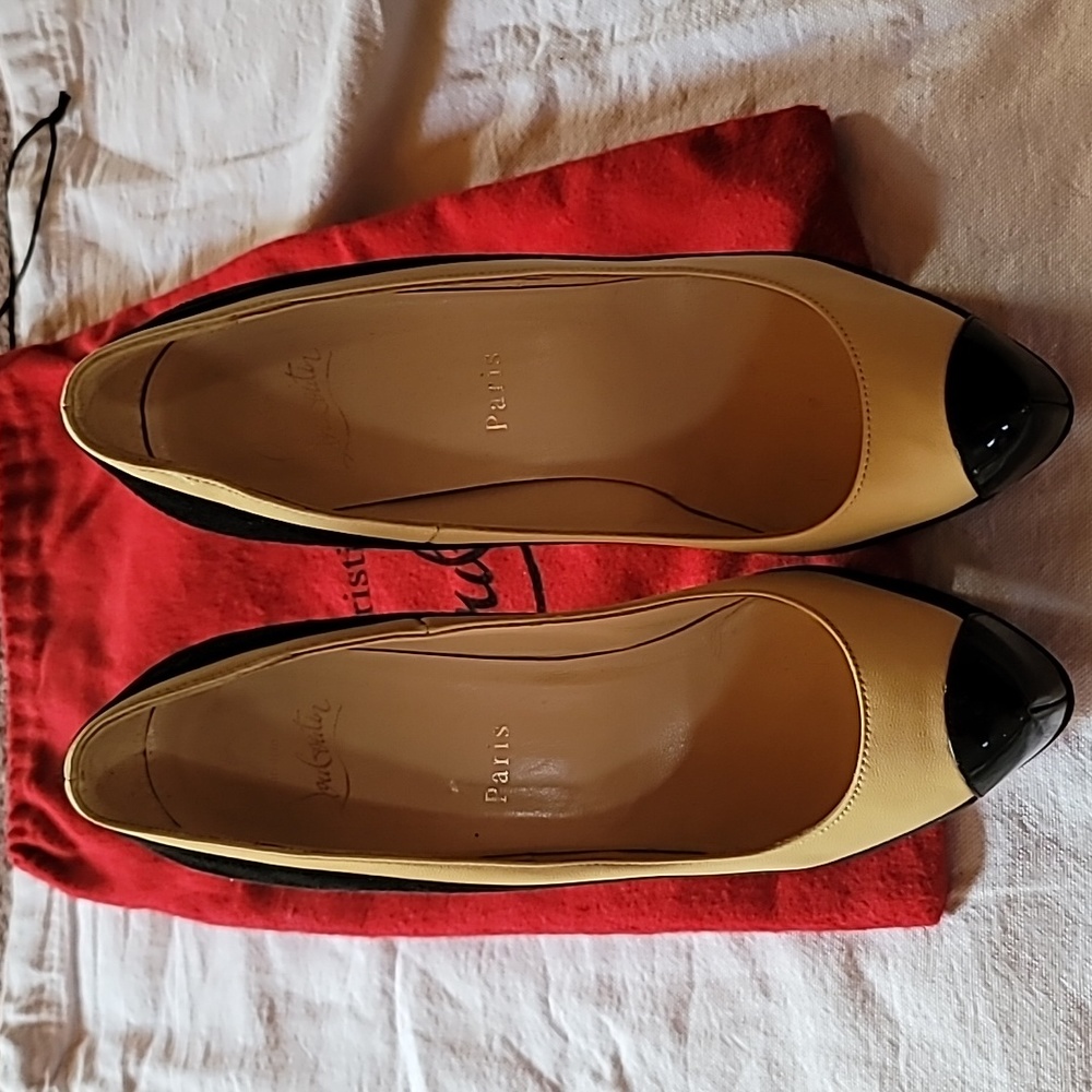 Christian Louboutin, Black & Tan, Size 37.5